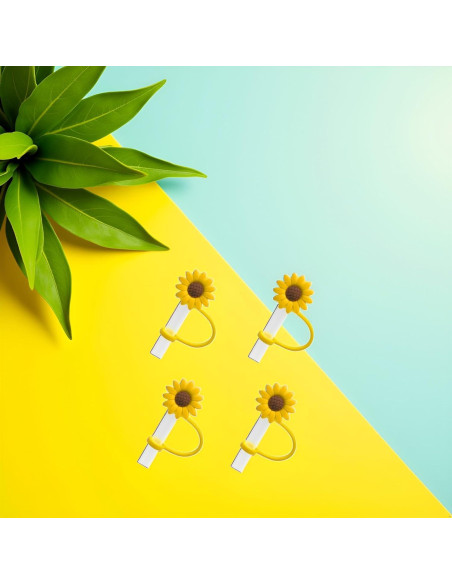 4 Tapones de Pajita de Silicona Jowxsx Girasol Reutilizables