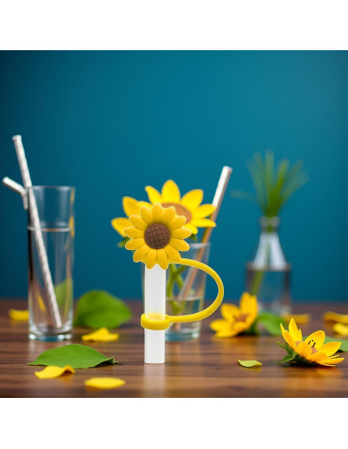 4 Tapones de Pajita de Silicona Jowxsx Girasol Reutilizables