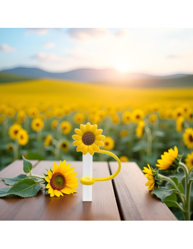 4 Tapones de Pajita de Silicona Jowxsx Girasol Reutilizables