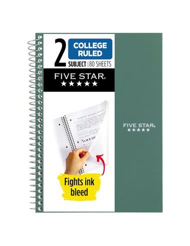 Cuaderno Espiral Five Star 2 Materias 80 Hojas Verde Cristal