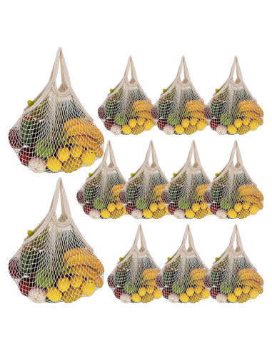 12 Bolsas de Compras Reutilizables de Algodón Beige wutfuooo