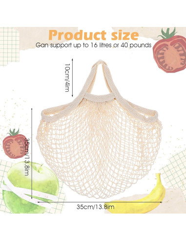 12 Bolsas de Compras Reutilizables de Algodón Beige wutfuooo