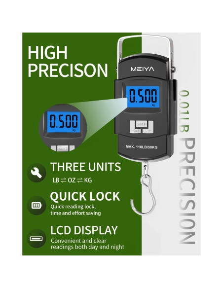 Balanza Digital de Pesca MEIYA 50kg Pantalla LCD Retroiluminada