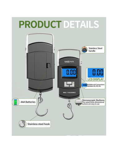 Balanza Digital de Pesca MEIYA 50kg Pantalla LCD Retroiluminada