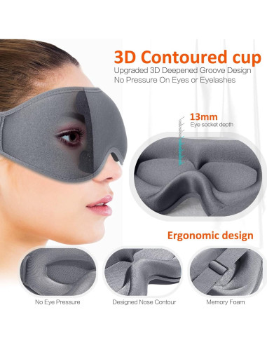 Máscara para dormir blackout AUPHIL 3D contorneada gris