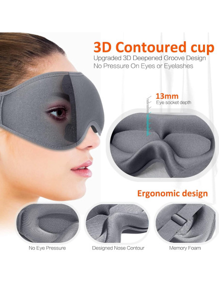 Máscara para dormir blackout AUPHIL 3D contorneada gris Máscara para dormir blackout AUPHIL 3D contorneada gris