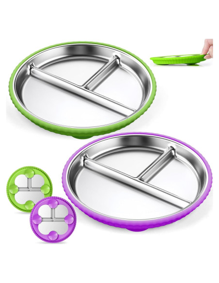 Platos Divididos de Acero Inoxidable Semloo 22.86 cm 2 Pack Platos Divididos de Acero Inoxidable Semloo 22.86 cm 2 Pack