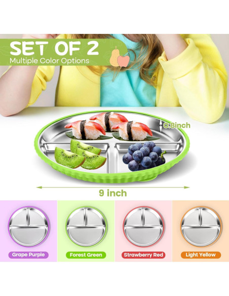 Platos Divididos de Acero Inoxidable Semloo 22.86 cm 2 Pack Platos Divididos de Acero Inoxidable Semloo 22.86 cm 2 Pack