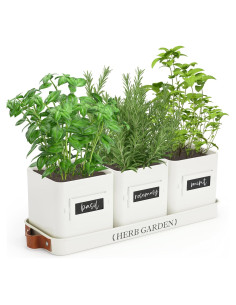 Macetas de Hierbas PERFNIQUE con Bandeja - Estilo Campestre Blanco