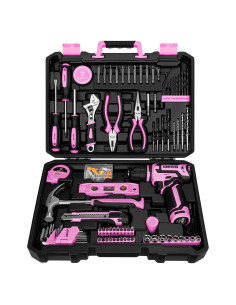 Kit de Herramientas Rosa DEKOPRO 133PCS con Taladro 12V
