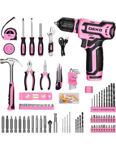 Kit de Herramientas Rosa DEKOPRO 133PCS con Taladro 12V 2