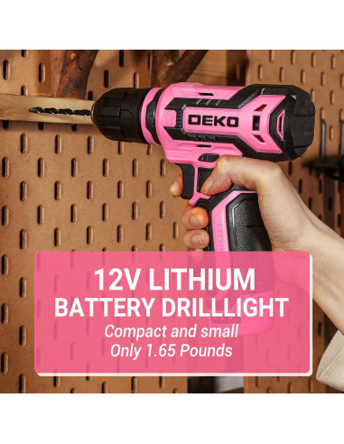 Kit de Herramientas Rosa DEKOPRO 133PCS con Taladro 12V