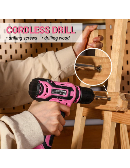 Kit de Herramientas Rosa DEKOPRO 133PCS con Taladro 12V