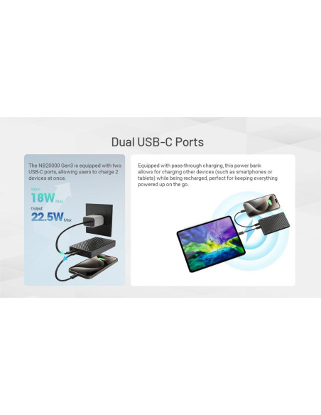 Batería Externa Nitecore NB20000 Gen 3 20000mAh Doble USB-C
