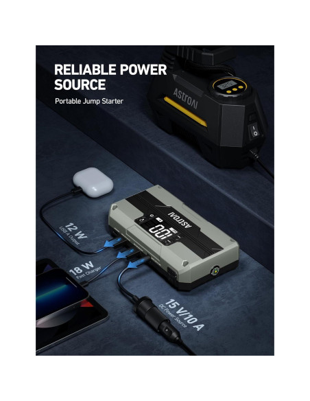 Arrancador de Batería AstroAI T8 2500A 8-en-1 15200mAh