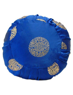 Cojín de Meditación Zafu Taraluna Azul/Oro con Funda de Seda