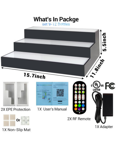 Estante de exhibición de botellas de licor GOH&FTY LED 3 niveles