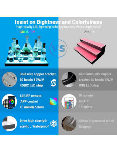 Estante de exhibición de botellas de licor GOH&FTY LED 3 niveles