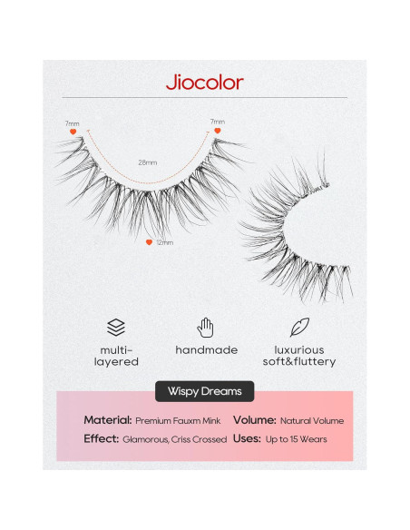 Pestañas Postizas Jiocolor Sueño Wispy 12mm 7 Pares Naturales