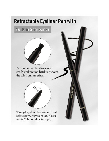 Delineador de Gel Negro Lestpola 2Pcs a Prueba de Agua 24H