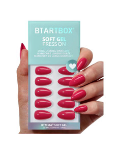 Uñas Postizas Cortas BTArtbox Almendra Rojo Frambuesa 32 Uñas