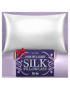 Funda de Almohada de Seda 100% Pura DECOLURE Estándar Blanco