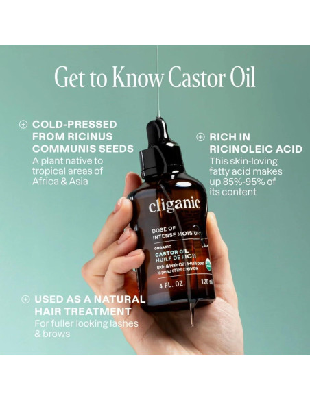 Aceite de Ricino Orgánico Cliganic 236.6 ml - Puro y Natural