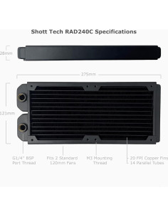 Radiador de Agua Shott Tech RAD240C 240mm Doble Delgado Cobre 2