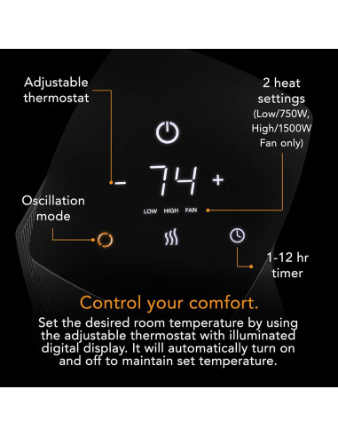 Calefactor de Torre Oscilante Vornado OSCTH1 4.04 kg Negro