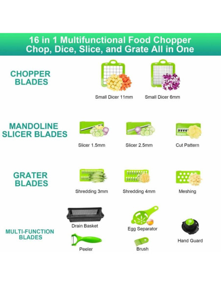 Picador de Verduras BellaCasa 20 en 1 - Acero Inoxidable, 16 Piezas Picador de Verduras BellaCasa 20 en 1 - Acero Inoxidable, 16 Piezas