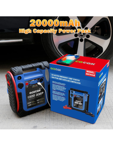 Arrancador de Batería Acetek HH-744-B 1800A con Compresor