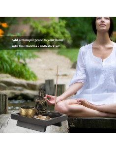 Kit de Mini Jardín Zen GLOGLOW con Portavelas y Porta Incienso 2