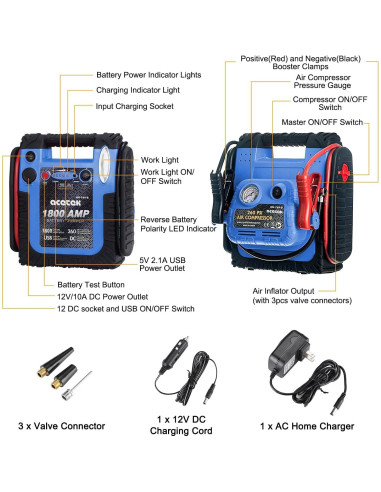Arrancador de Batería Acetek HH-744-B 1800A con Compresor