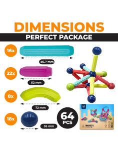 Bloques Magnéticos WeeKids 64 Piezas Juguete Educativo STEM 2