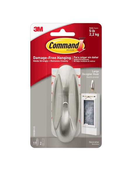 Gancho de Pared Command Grande, Soporta 2.27 kg, Color Níquel
