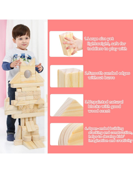 Bloques de Madera Grandes Onshine 64 Piezas para Niños 1-3 Años