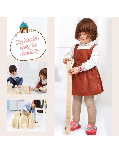 Bloques de Madera Grandes Onshine 64 Piezas para Niños 1-3 Años