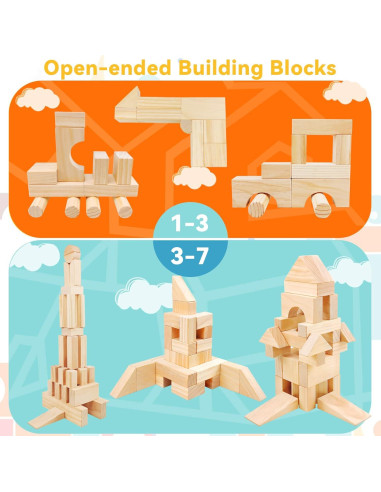 Bloques de Madera Grandes Onshine 64 Piezas para Niños 1-3 Años