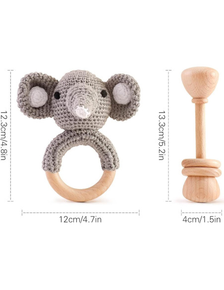 Sonajero de Madera Elefante 2pcs Mamimami Home Orgánico Sonajero de Madera Elefante 2pcs Mamimami Home Orgánico