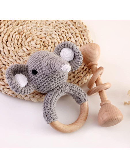 Sonajero de Madera Elefante 2pcs Mamimami Home Orgánico Sonajero de Madera Elefante 2pcs Mamimami Home Orgánico