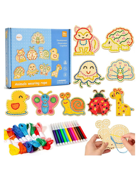 Kit de Costura Montessori Cleboen - Tarjetas de Enhebrado de Madera para Niños