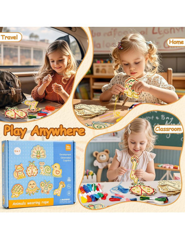 Kit de Costura Montessori Cleboen - Tarjetas de Enhebrado de Madera para Niños