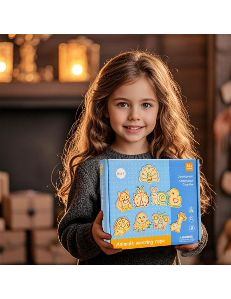 Kit de Costura Montessori Cleboen - Tarjetas de Enhebrado de Madera para Niños