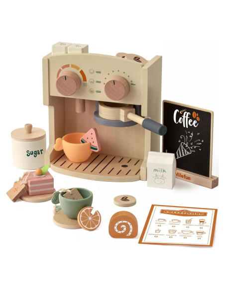 Juego de Café de Madera Milefun 22 Piezas para Niños 3-8 Años