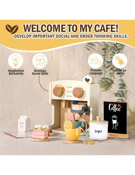 Juego de Café de Madera Milefun 22 Piezas para Niños 3-8 Años