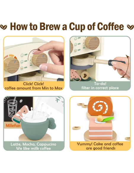 Juego de Café de Madera Milefun 22 Piezas para Niños 3-8 Años