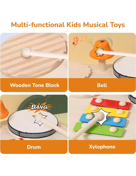 Juego de Batería WODI para Niños - 4 Instrumentos Musicales