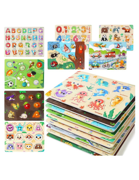 Puzzle Montessori de Madera GRINNNIE 9 Piezas para Niños 3-5 Años
