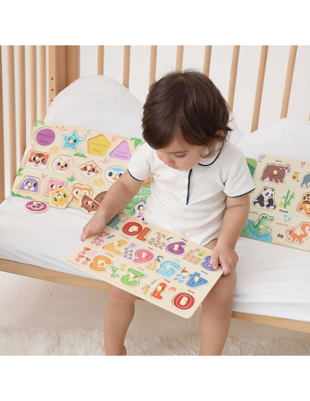 Puzzle Montessori de Madera GRINNNIE 9 Piezas para Niños 3-5 Años