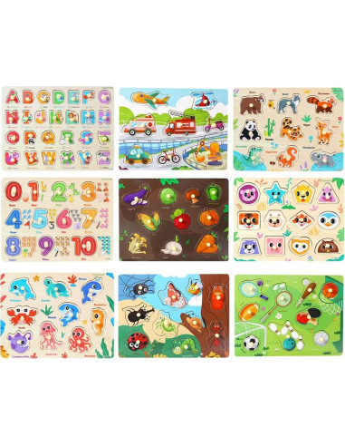 Puzzle Montessori de Madera GRINNNIE 9 Piezas para Niños 3-5 Años